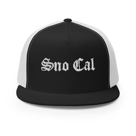 Sno Cal Old English Trucker Cap black and white