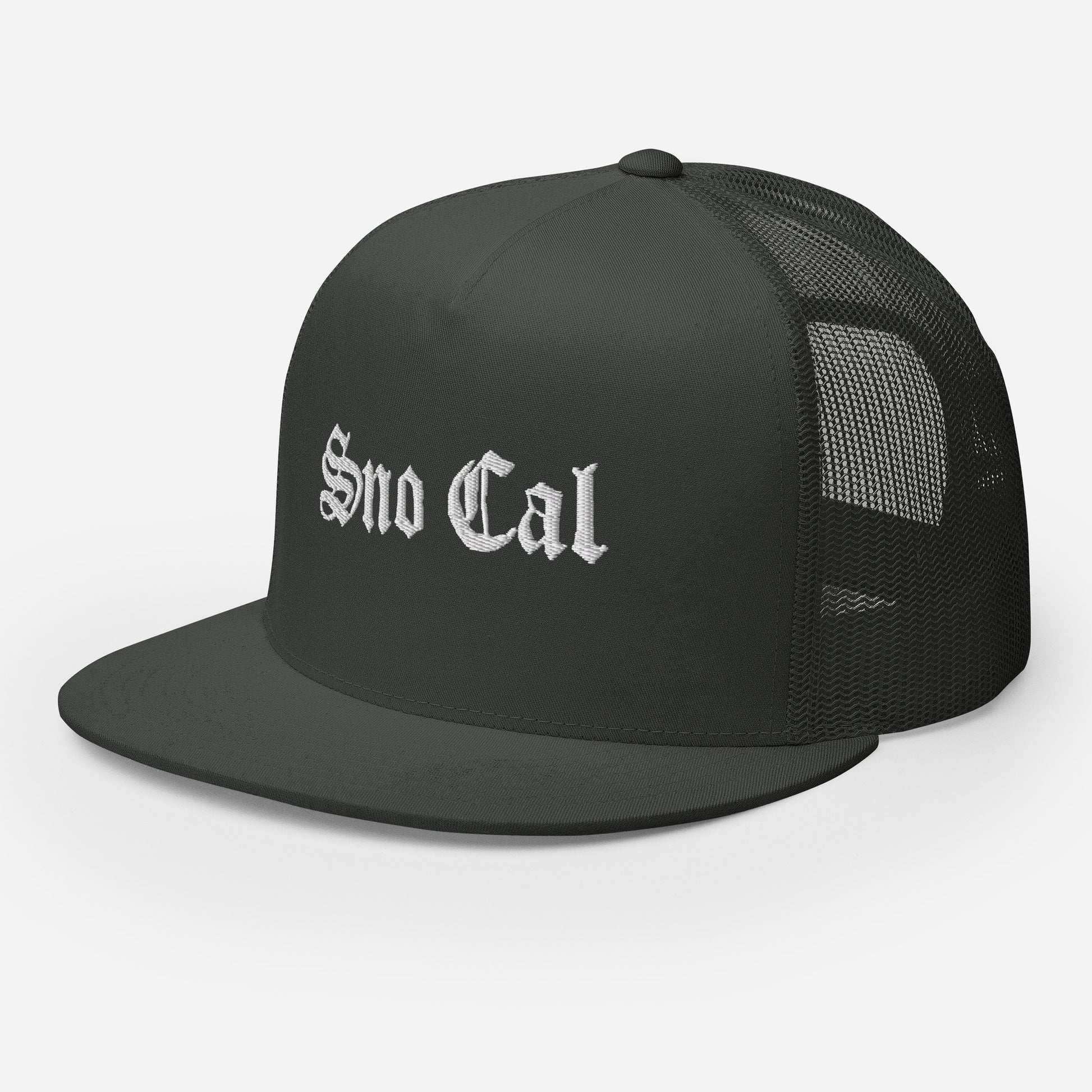 Sno Cal Old English Trucker Cap dark gray side