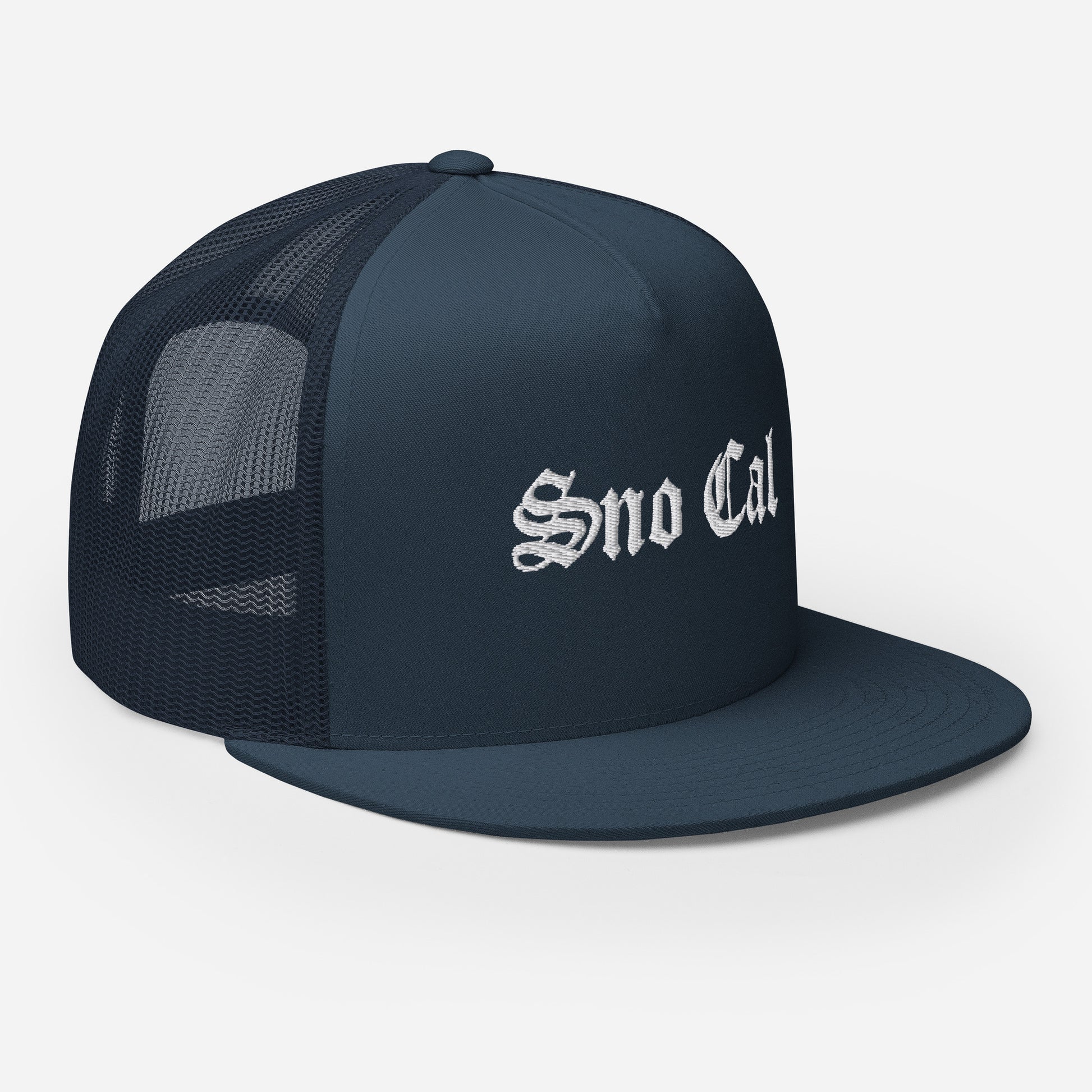 Sno Cal Old English Trucker Cap navy blue side