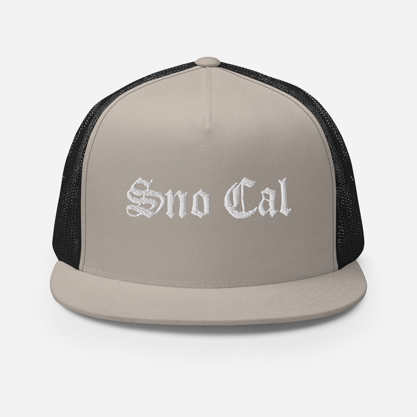 Sno Cal Old English Trucker Cap silver and black