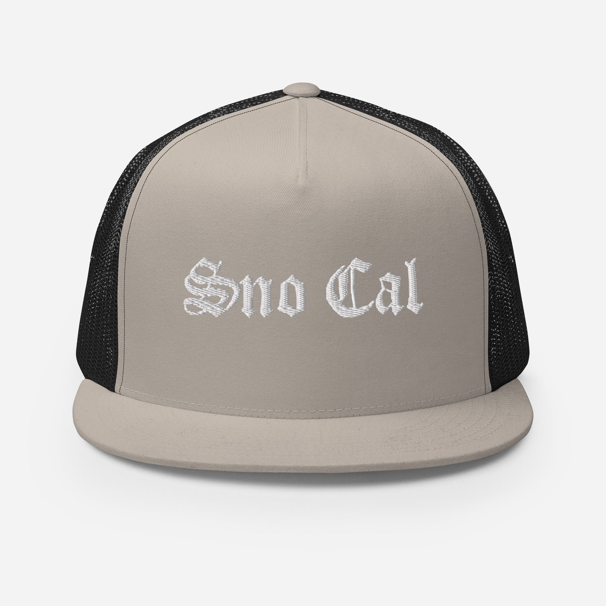 Sno Cal Old English Trucker Cap silver and black