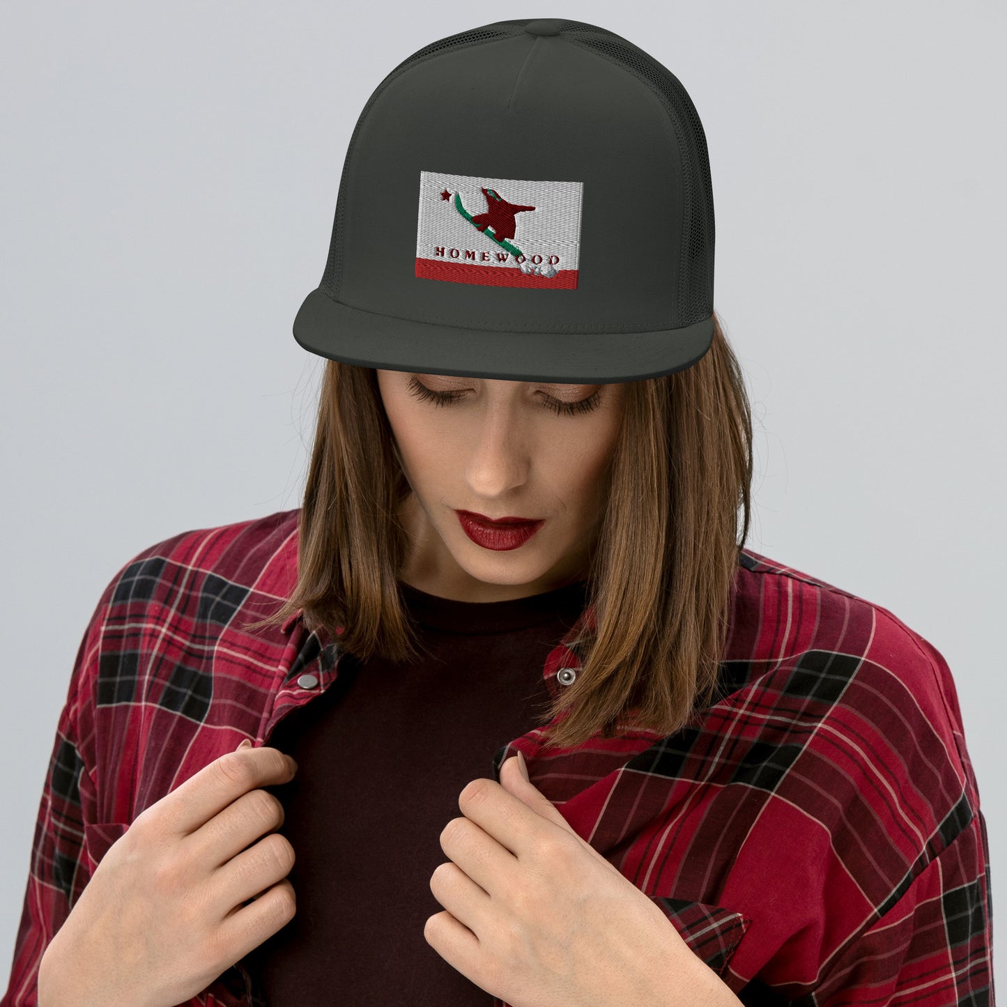 Homewood CA Flag Snowboard Trucker Cap
