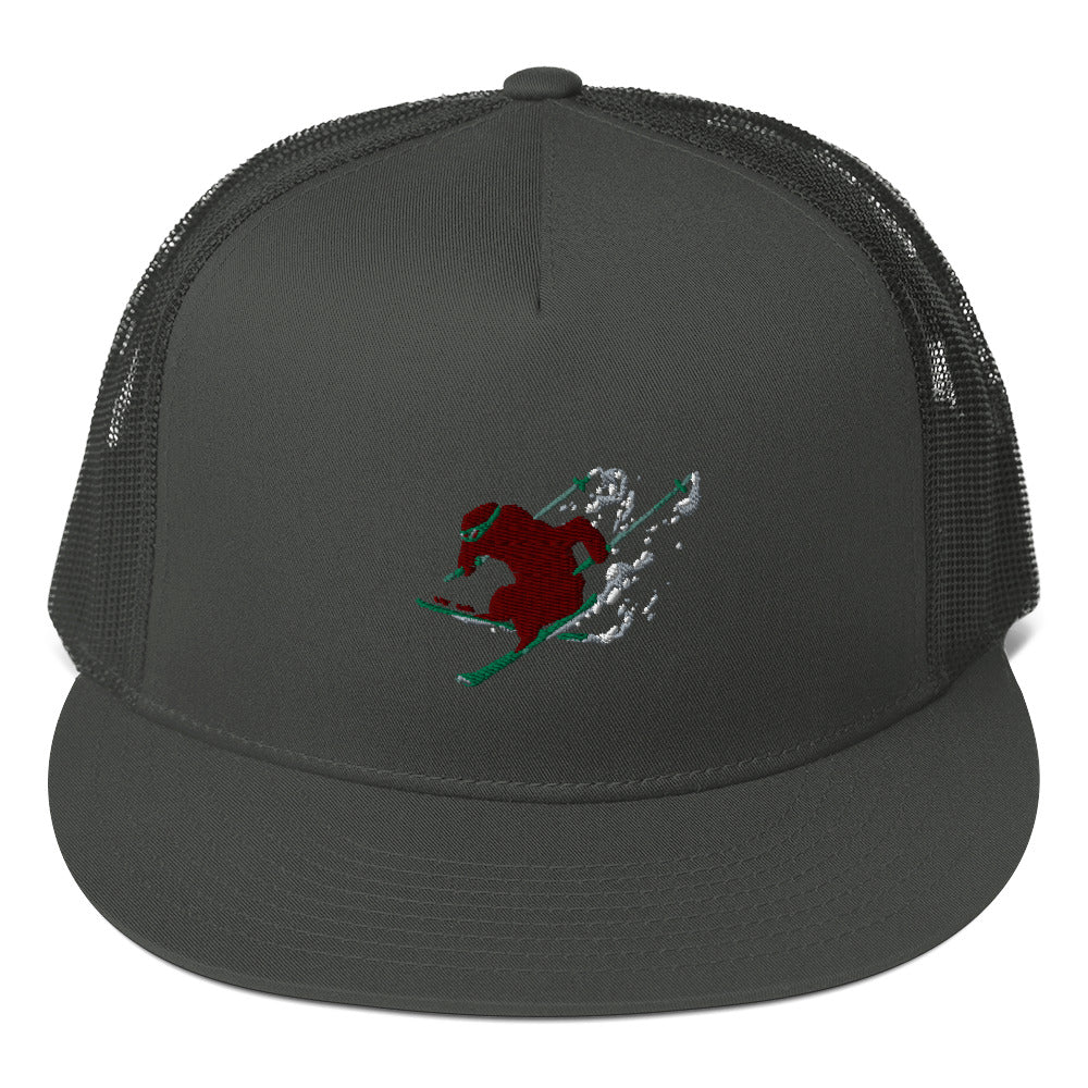 Goldie the Grizzly Skiing Trucker Cap