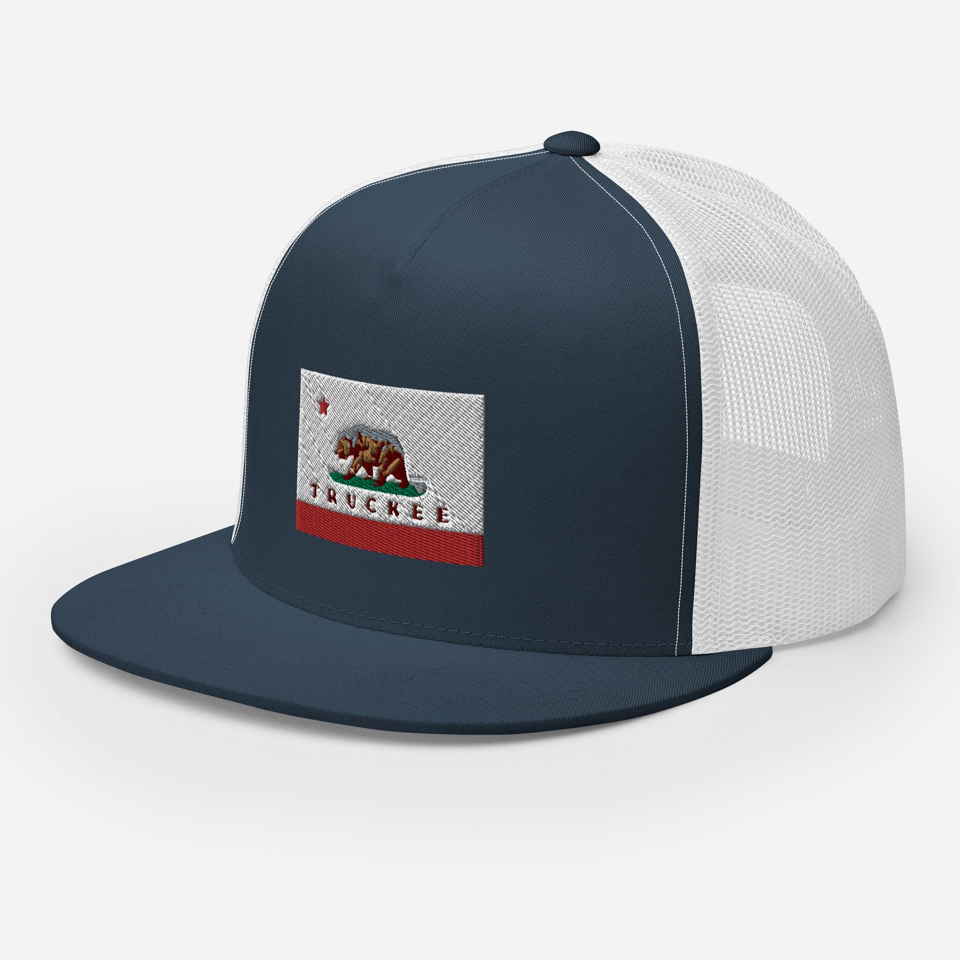 blue and white truckee trucker cap