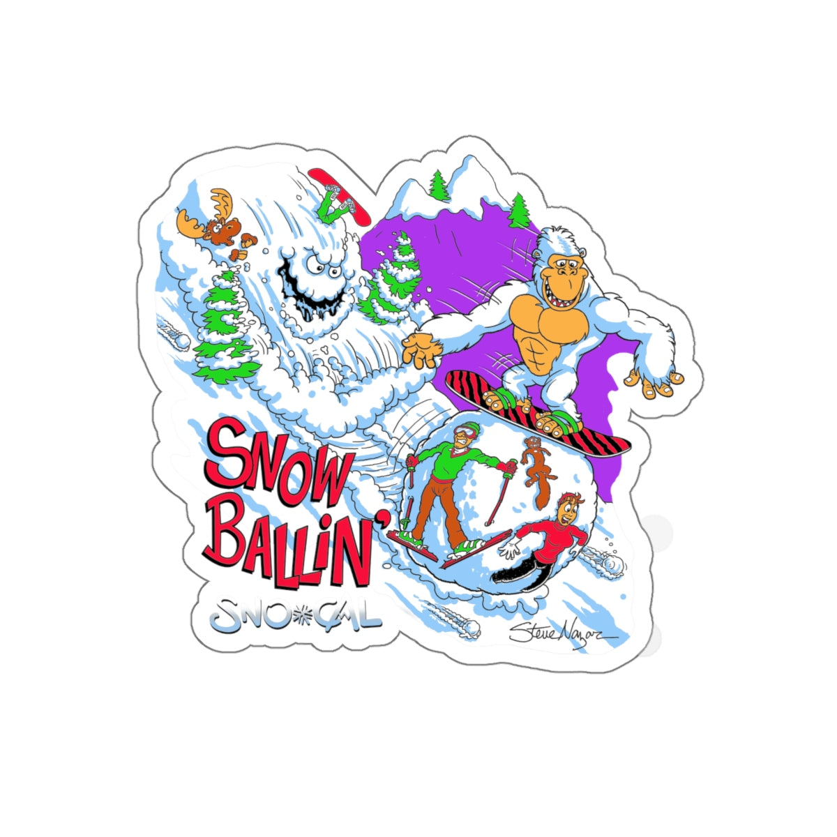 Steve Nazar Snorilla SnowBallin' snowboard sticker - Sno Cal