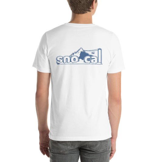 Sno Calโข Short-Sleeve Unisex T-Shirt blue & white lettering logo - Sno Cal