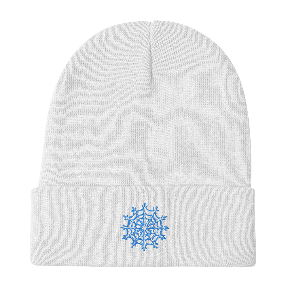 White & Ice Blue snowflake web beanie - Sno Cal