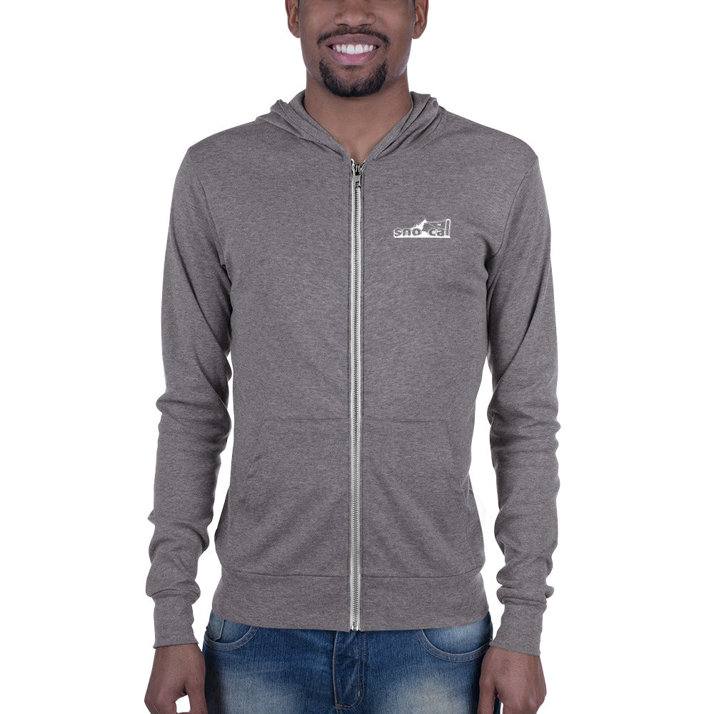 Sno Cal™ Unisex zip lightweight hoodie with black lettering logo - Sno Cal