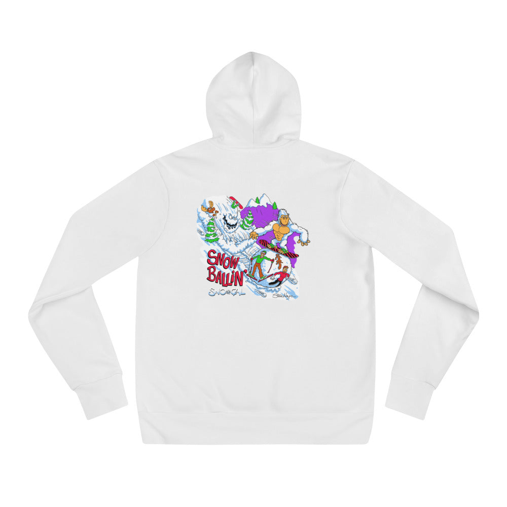 Snorilla Snow Ballin' snowboard white hoodie. - Steve Nazar