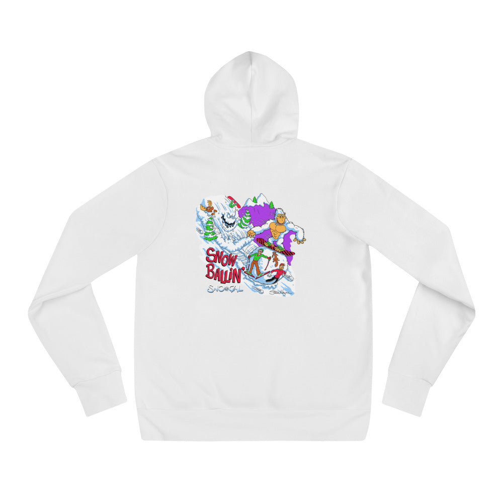 Snorilla Snow Ballin' snowboard white hoodie. - Sno Cal