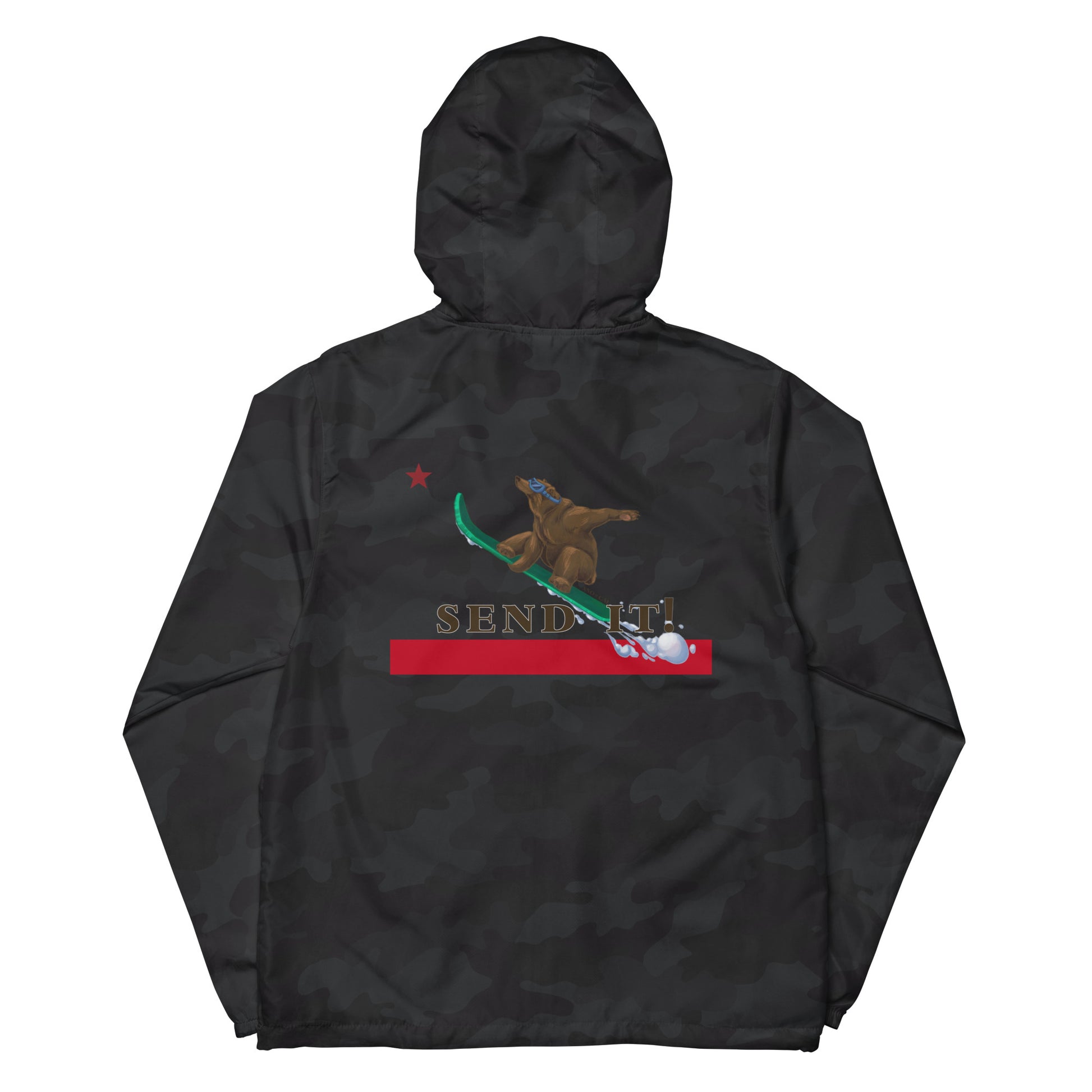 black camouflage lightweight snowboard jacket