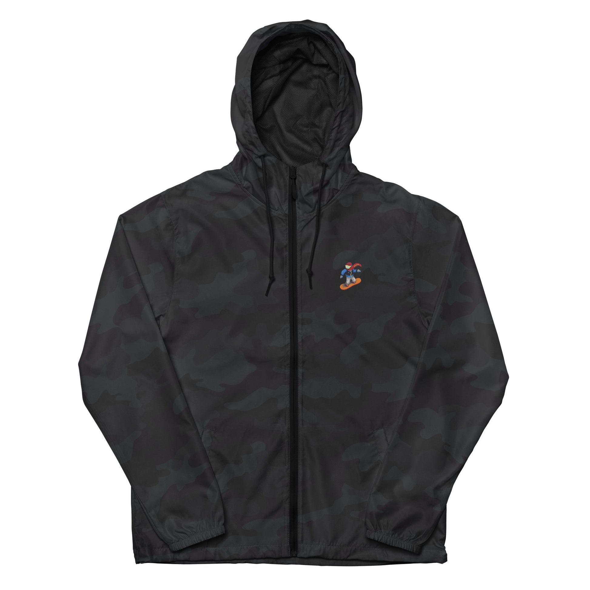 black camo snowboard emoji hoodie with zipper