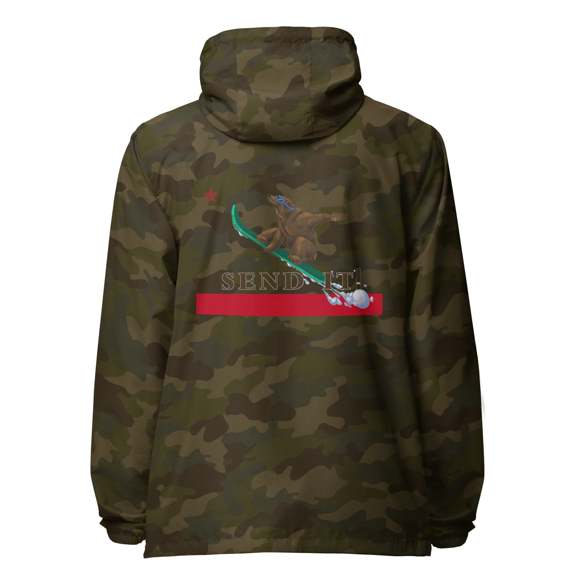 green camouflage snowboard jacket