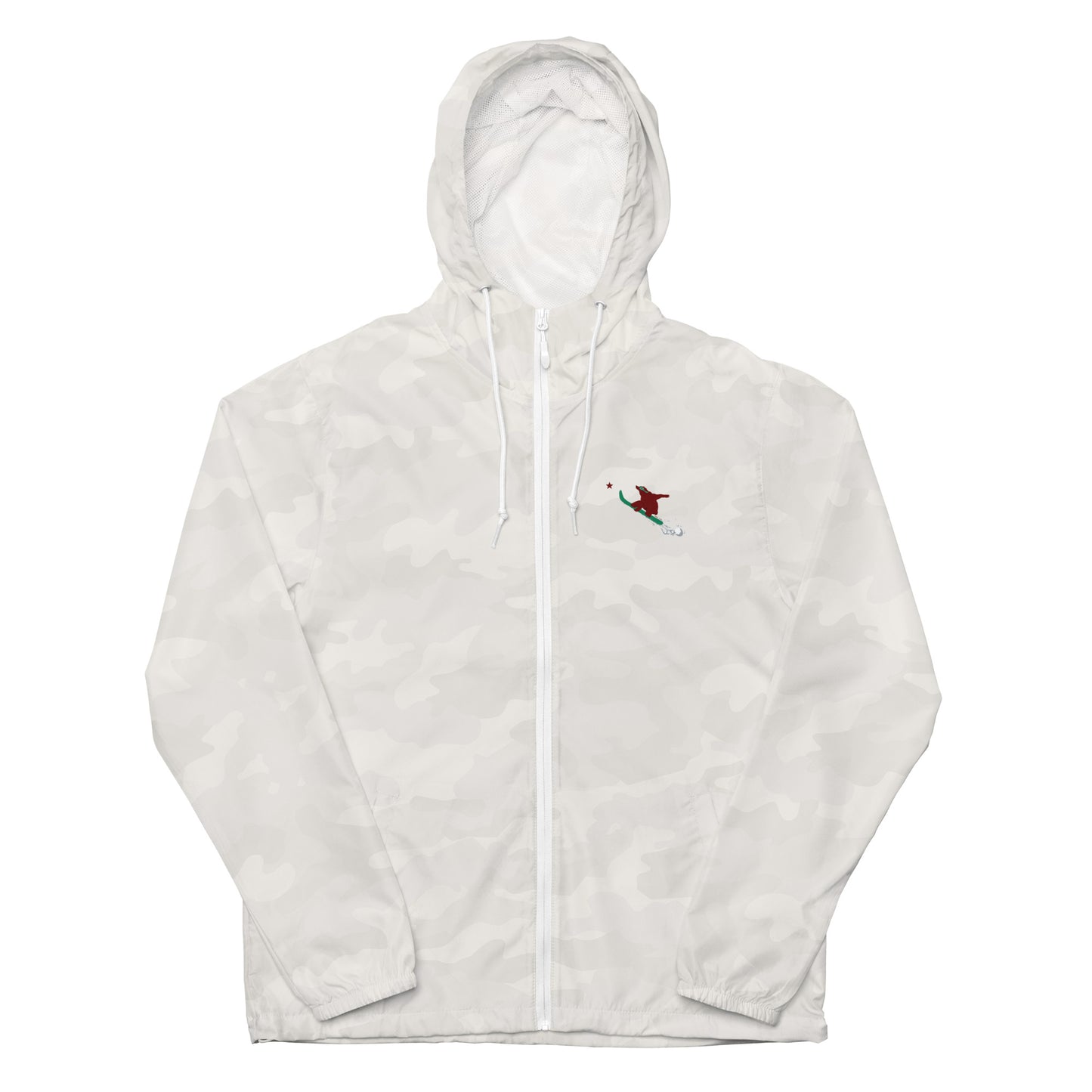 white camouflage california snowboard jacket