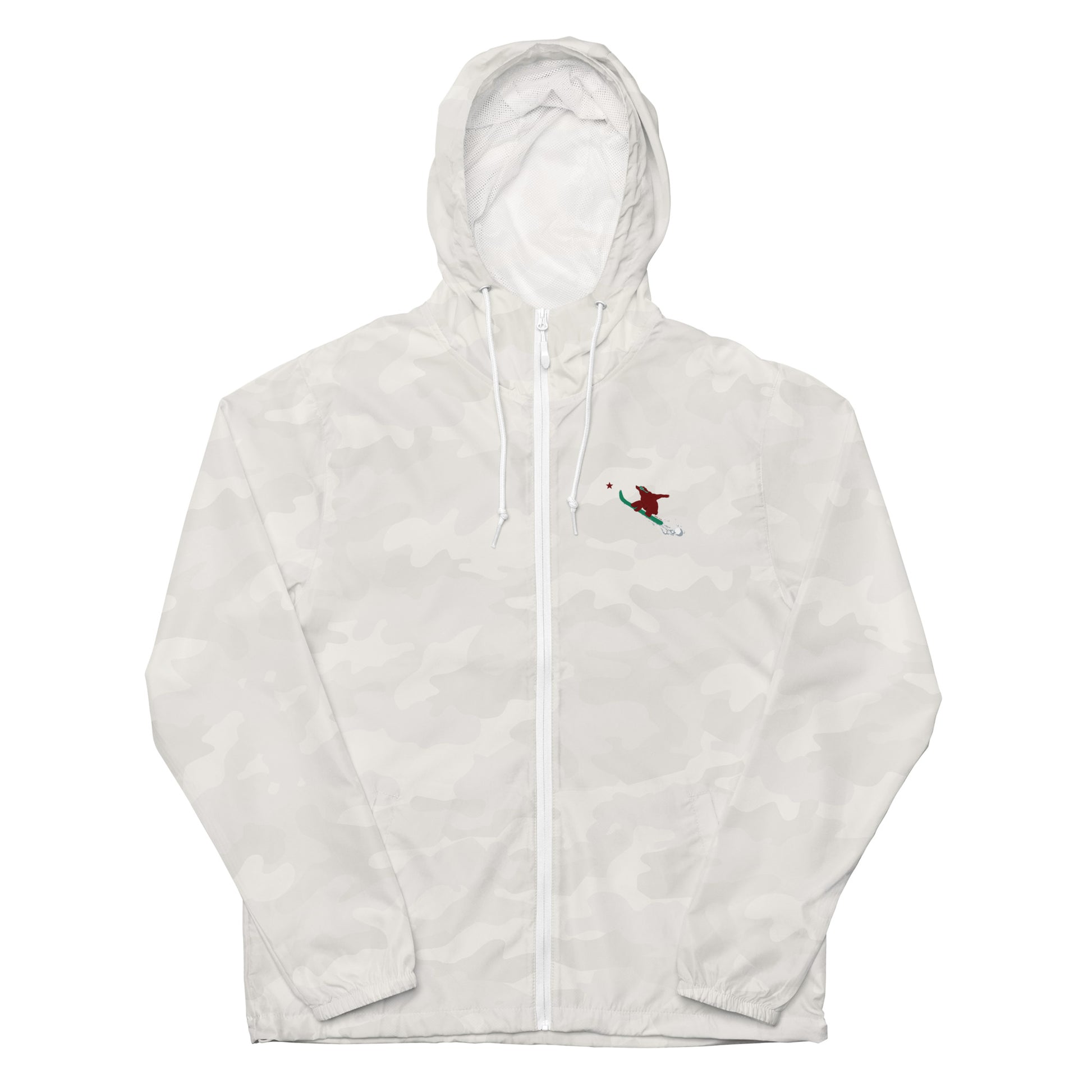 white camouflage california snowboard jacket