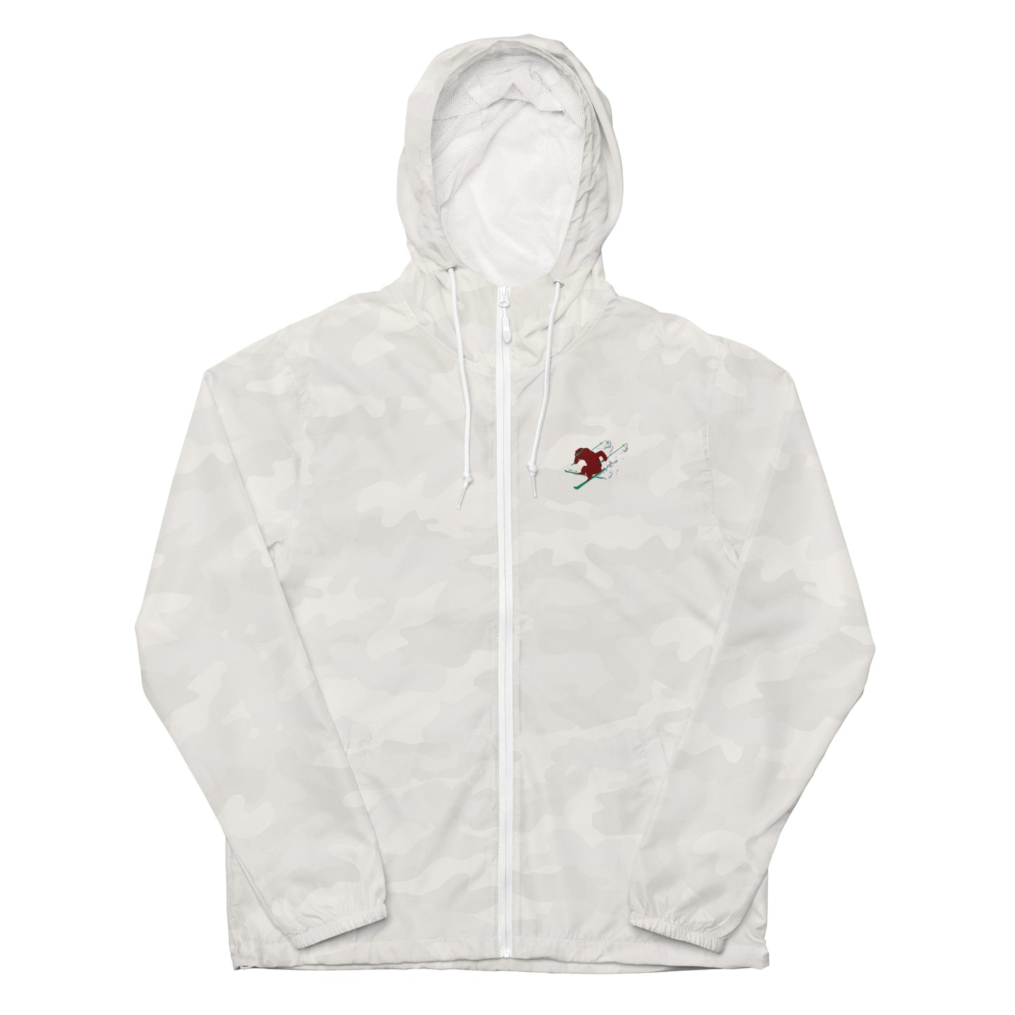 white camouflage lightweight california ski windbreaker