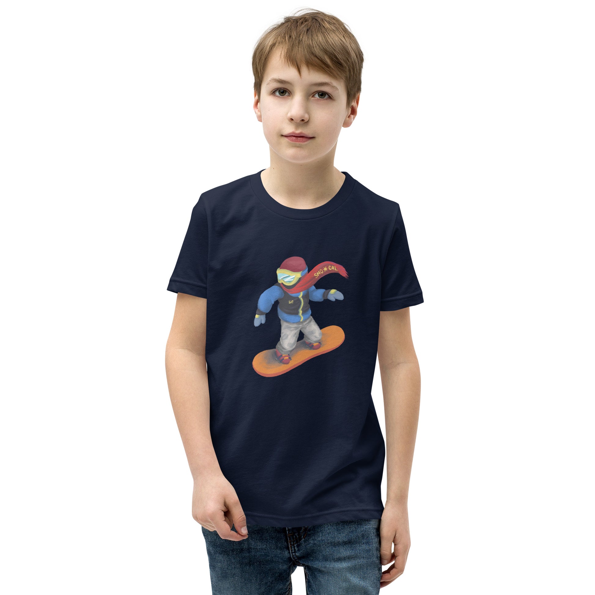 kids snowboarding emoji shirt navy