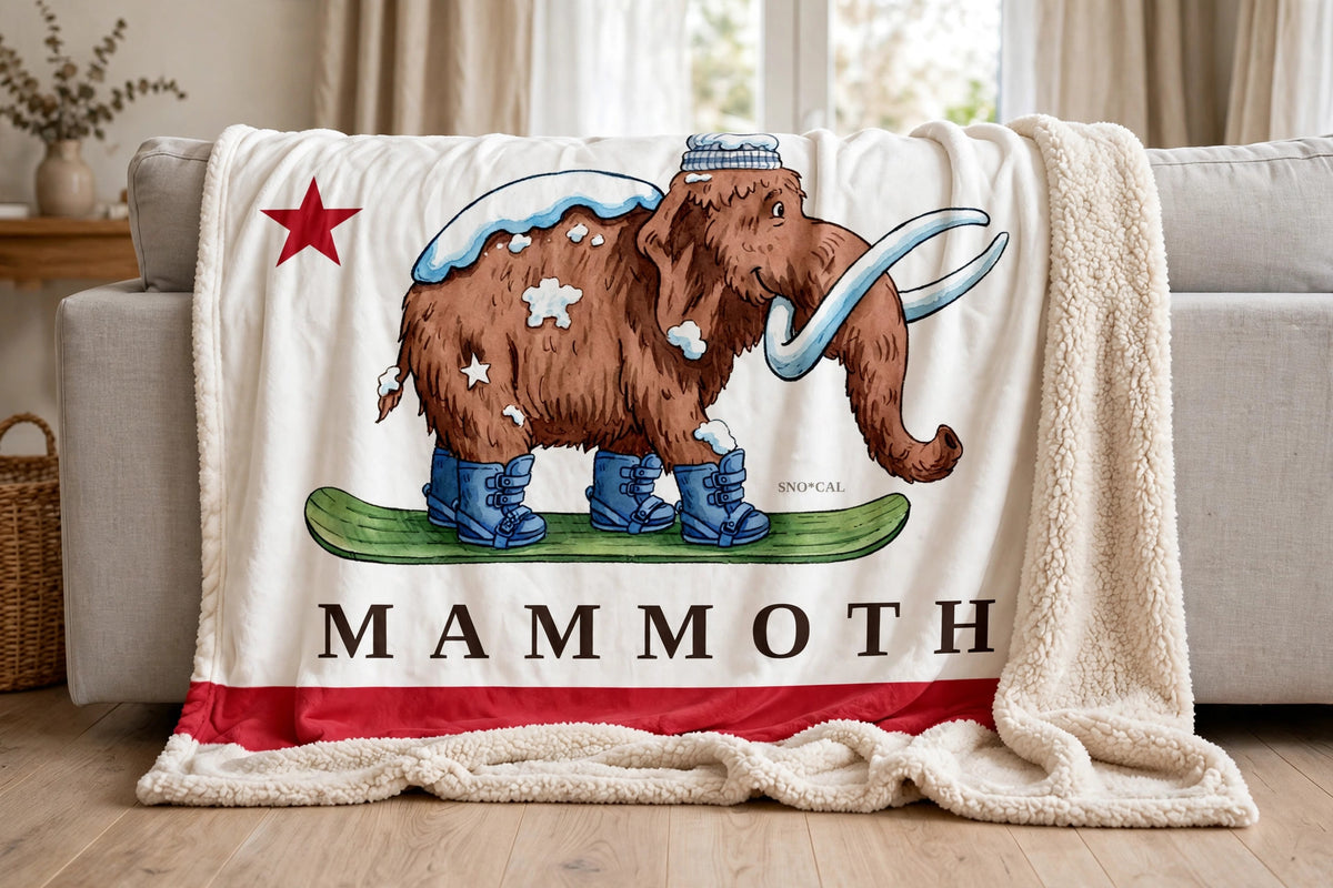 Mammoth sherpa blanket draped over a sofa