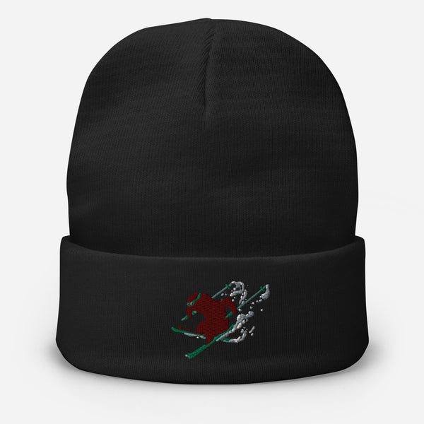 Goldie the Grizzly Skiing Embroidered Beanie