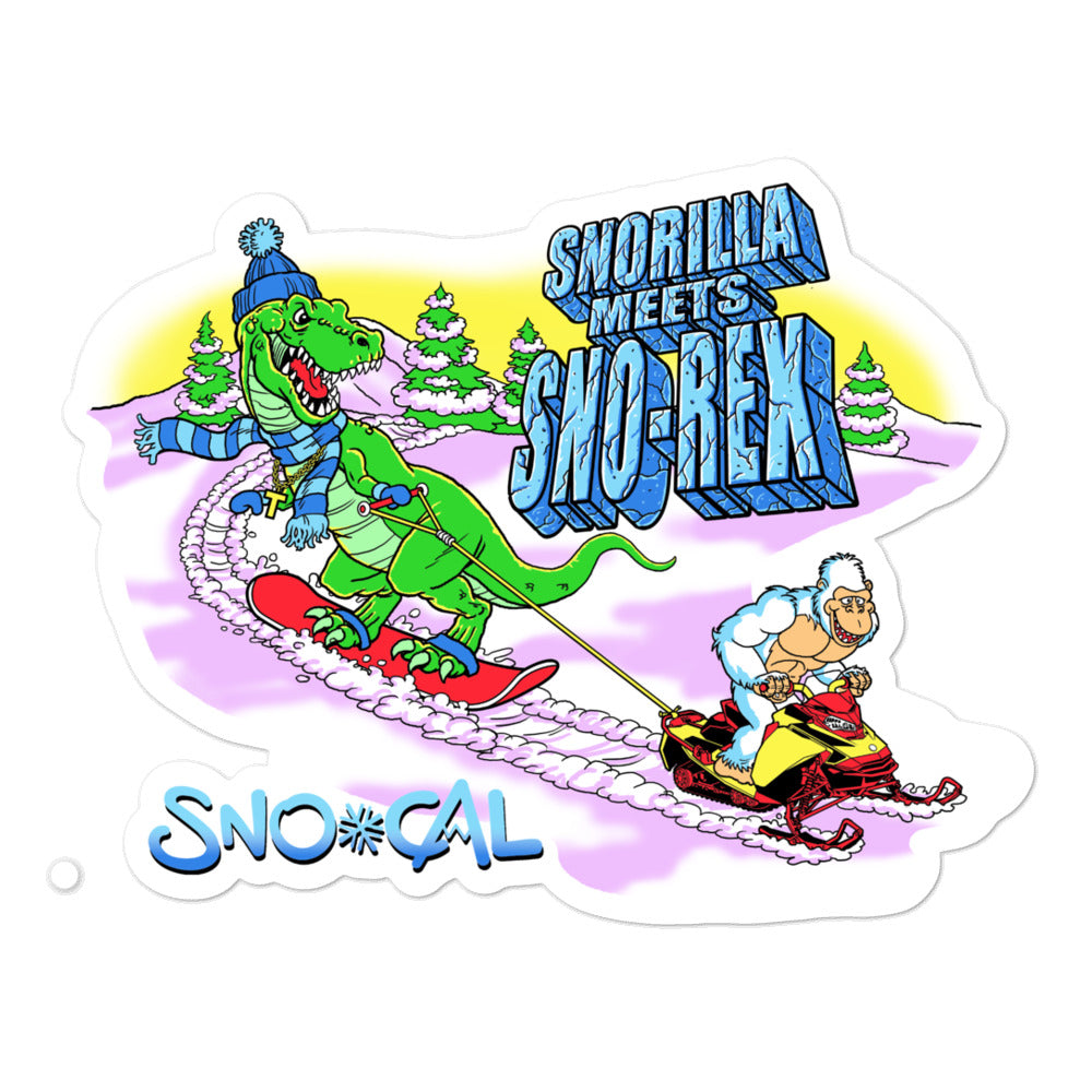 Snorilla meets Sno-Rex snowboard sticker - Sno Cal