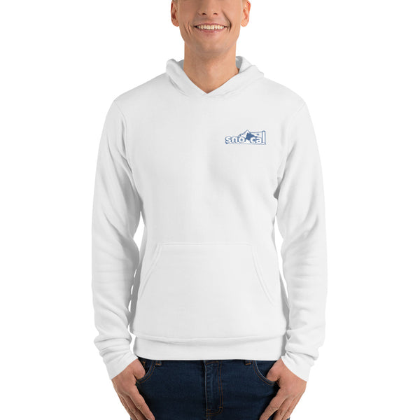 Sno Cal™ White Unisex hoodie with blue & white lettering logo - Sno Cal
