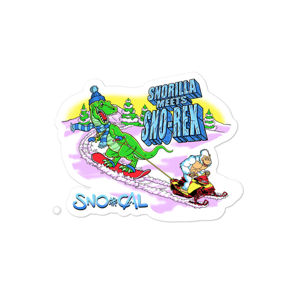 Snorilla meets Sno-Rex snowboard sticker - Sno Cal