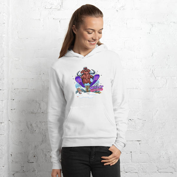 Wally launching over sign snowboard hoodie - Sno Cal