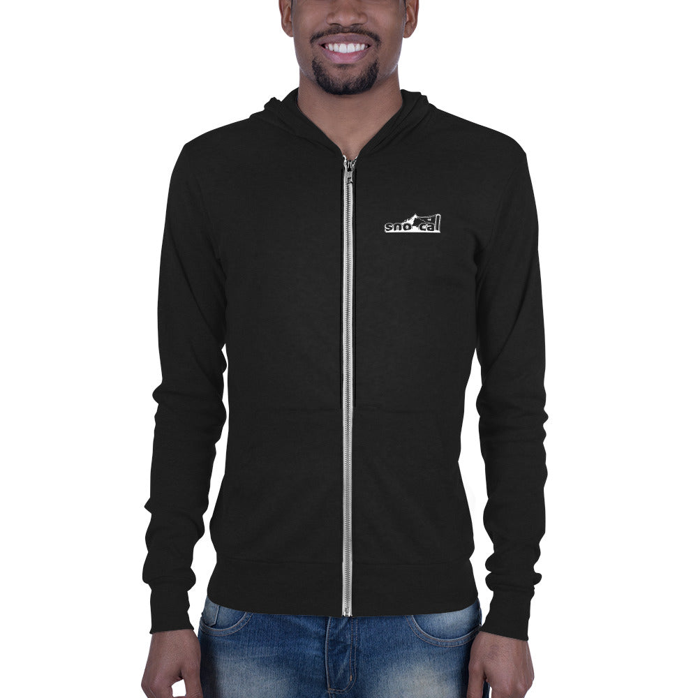 Sno Cal™ Unisex zip lightweight hoodie with black lettering logo - Sno Cal