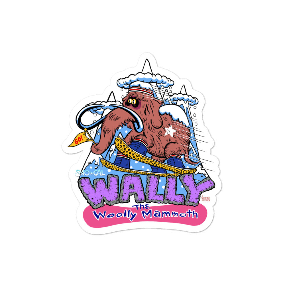 Wally the Woolly Mammoth snowboard sticker - Sno Cal