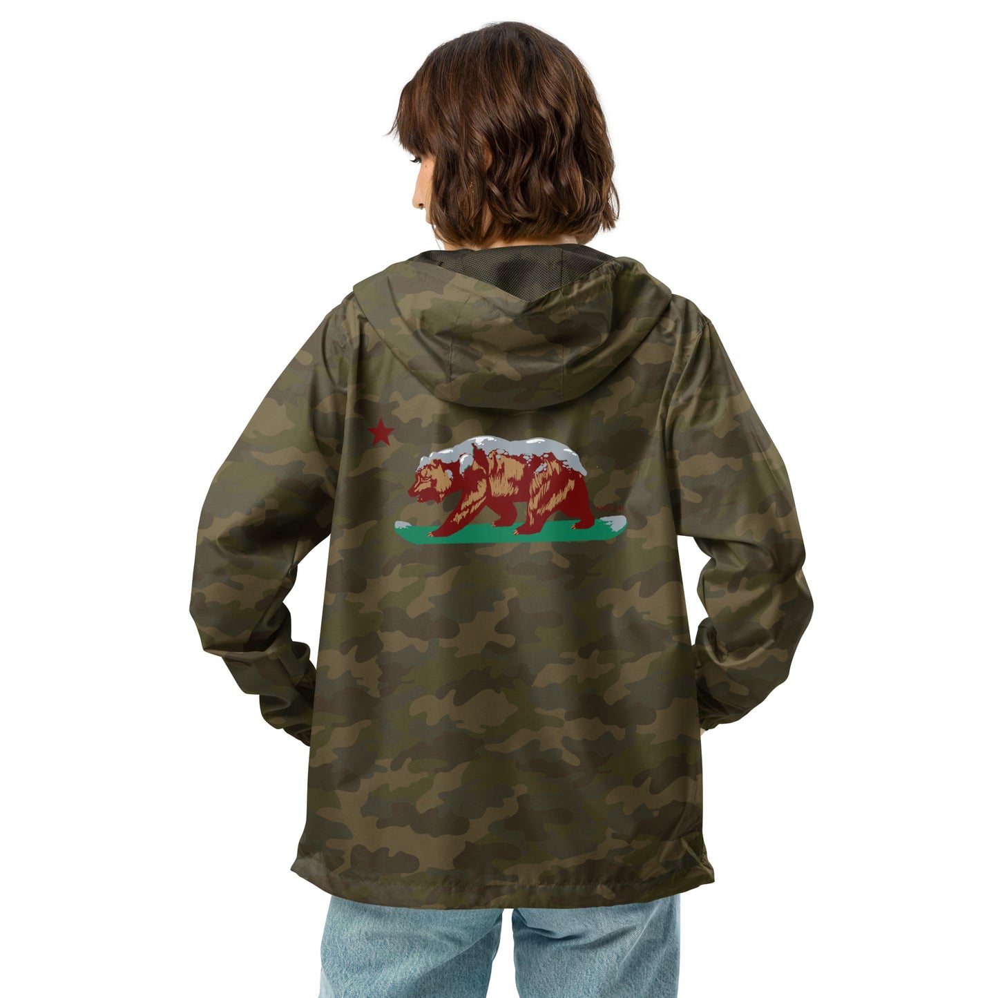 Green camo California grizzly windbreaker hoodie