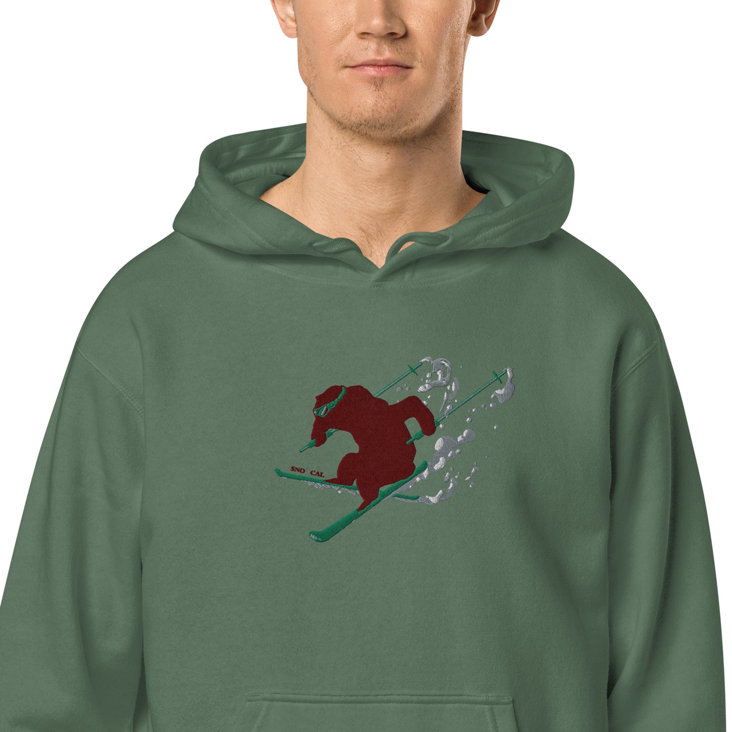 Goldy the Grizzly Skiing pigment-dyed hoodie